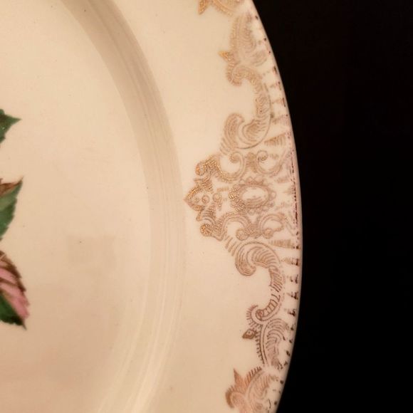 American Rose Dinner Bread Plates Paden City Pink Roses Gold Vintage 7 Piece Lot - Picture 3 of 10